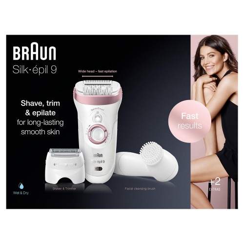 Эпилятор Braun Silk-epil 9 SensoSmart SES 9-855 с щёточкой для лица белый/розовый