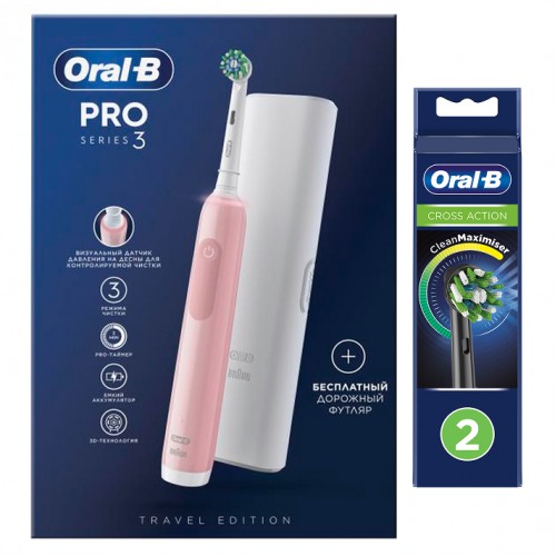 Электрическая зубная щетки Oral-B Pro 3 3500 + Насадка для эффективной чистки Oral-B CrossAction (2 шт)