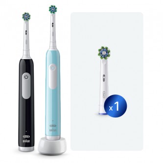 Электрическая зубная щетка Oral-B Pro Series 1 Duo черная, бирюзовая (2 шт) с насадкой Cross Action (1 шт)