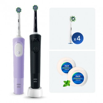 Электрические зубные щетки Vitality Pro Duo + Насадка для эффективной чистки Oral-B CrossAction (4 шт) и зубная нить ORAL-B Essential floss мятная 50м (2 шт)