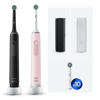 Электрические зубные щетки Oral-B Pro 3 3500 розовая и черная + Насадка для эффективной чистки Oral-B CrossAction (10 шт)