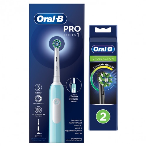 Электрическая зубная щётка Oral-B Pro Series 1 + Насадки для эффективной чистки Oral-B CrossAction (2 шт)