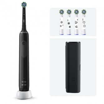 Электрическая зубная щетка Oral-B Pro 3 черная, насадки Cross Action 4 шт с наклейками