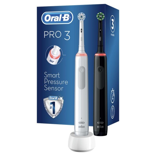 Набор электрических зубных щеток Oral-B Pro 3 Black, White (2 шт) с насадкой CrossAction (1 шт)