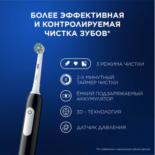 Электрическая зубная щётка Oral-B Pro 1 Черная, с дополнительными сменными насадками Cross Action Black (2 шт)