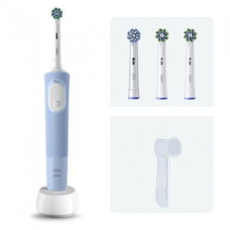 Электрическая зубная щетка Vitality Pro голубая, насадка Cross Action 2 шт, насадка Sensitive Plus, колпачок на насадку